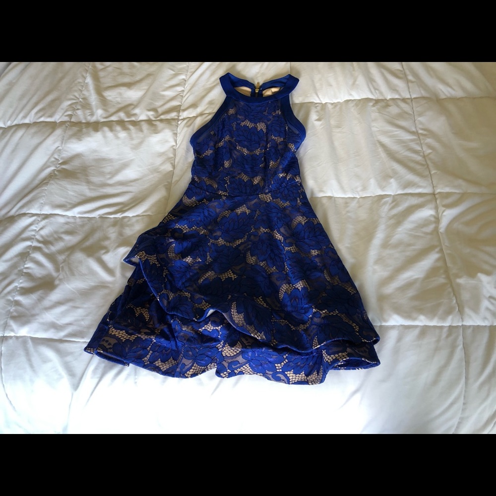 B Darlin blue and white lace floral dress